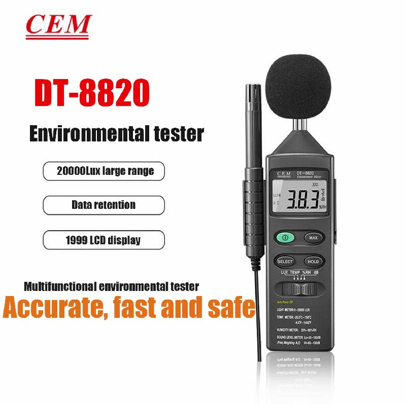 CEM DT-8820 Multifunctional Environment Tester Sound Light Humidityand Temperature Tester Decibel Illuminance Detection CEM DT-8820 Multifunctional Environment Tester Sound Light Humidityand Temperature Tester Decibel Illuminance Detection
